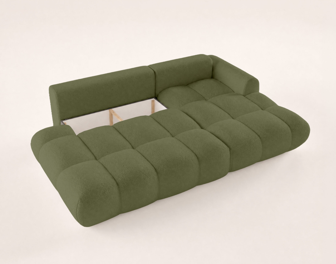 Canapé YULIN d'angle ouvert droit 4 places convertible coffre tissu bouclette | Best Mobilier