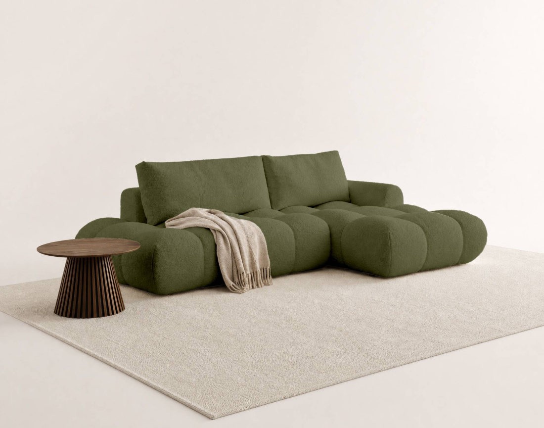Canapé YULIN d'angle ouvert droit 4 places convertible coffre tissu bouclette | Best Mobilier