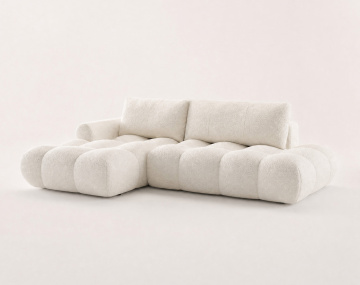 Canapé YULIN d'angle ouvert gauche 4 places convertible avec coffre en tissu bouclette