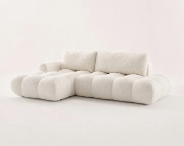 Canapé YULIN d'angle ouvert gauche 4 places convertible avec coffre en tissu bouclette