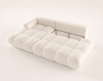 Canapé YULIN d'angle ouvert gauche 4 places convertible avec coffre en tissu bouclette