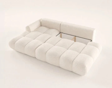 Canapé YULIN d'angle ouvert gauche 4 places convertible avec coffre en tissu bouclette