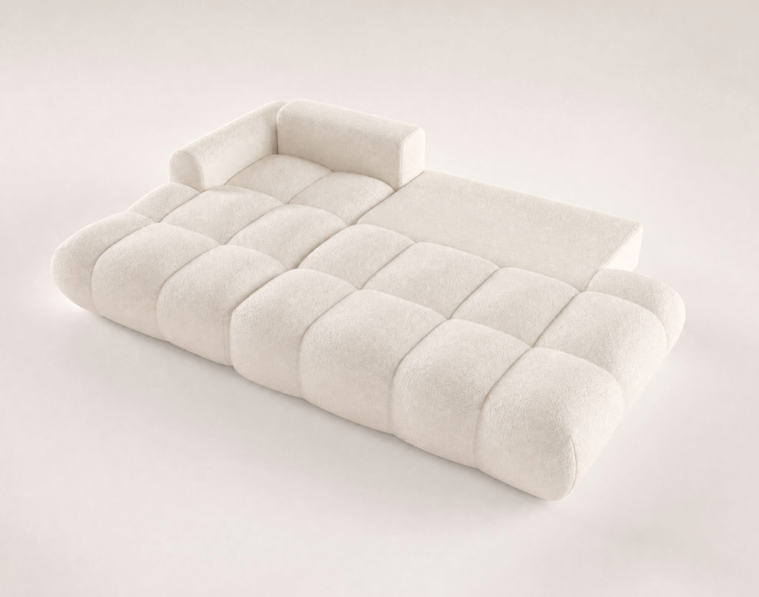 Canapé YULIN d'angle ouvert gauche 4 places convertible avec coffre en tissu bouclette