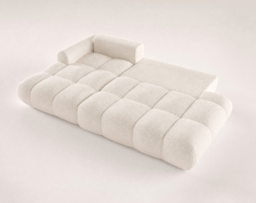 Canapé YULIN d'angle ouvert gauche 4 places convertible avec coffre en tissu bouclette