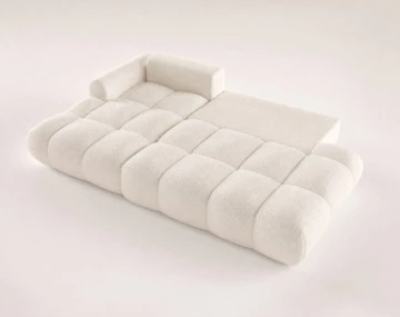 Canapé YULIN d'angle ouvert gauche 4 places convertible avec coffre en tissu bouclette