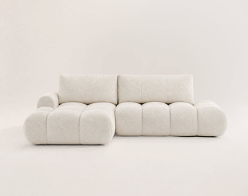 Canapé YULIN d'angle ouvert gauche 4 places convertible avec coffre en tissu bouclette