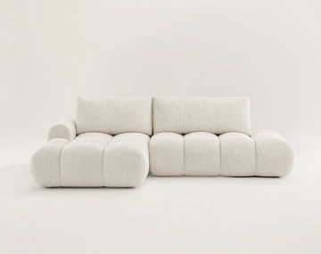 Canapé YULIN d'angle ouvert gauche 4 places convertible avec coffre en tissu bouclette