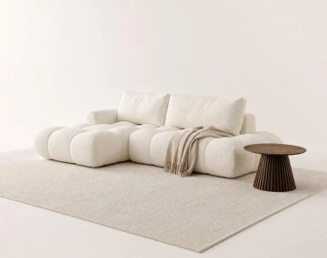 Canapé YULIN d'angle ouvert gauche 4 places convertible avec coffre en tissu bouclette