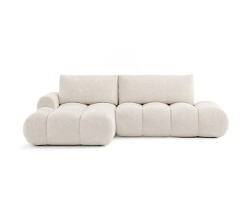 Canapé YULIN d'angle ouvert gauche 4 places convertible avec coffre en tissu bouclette