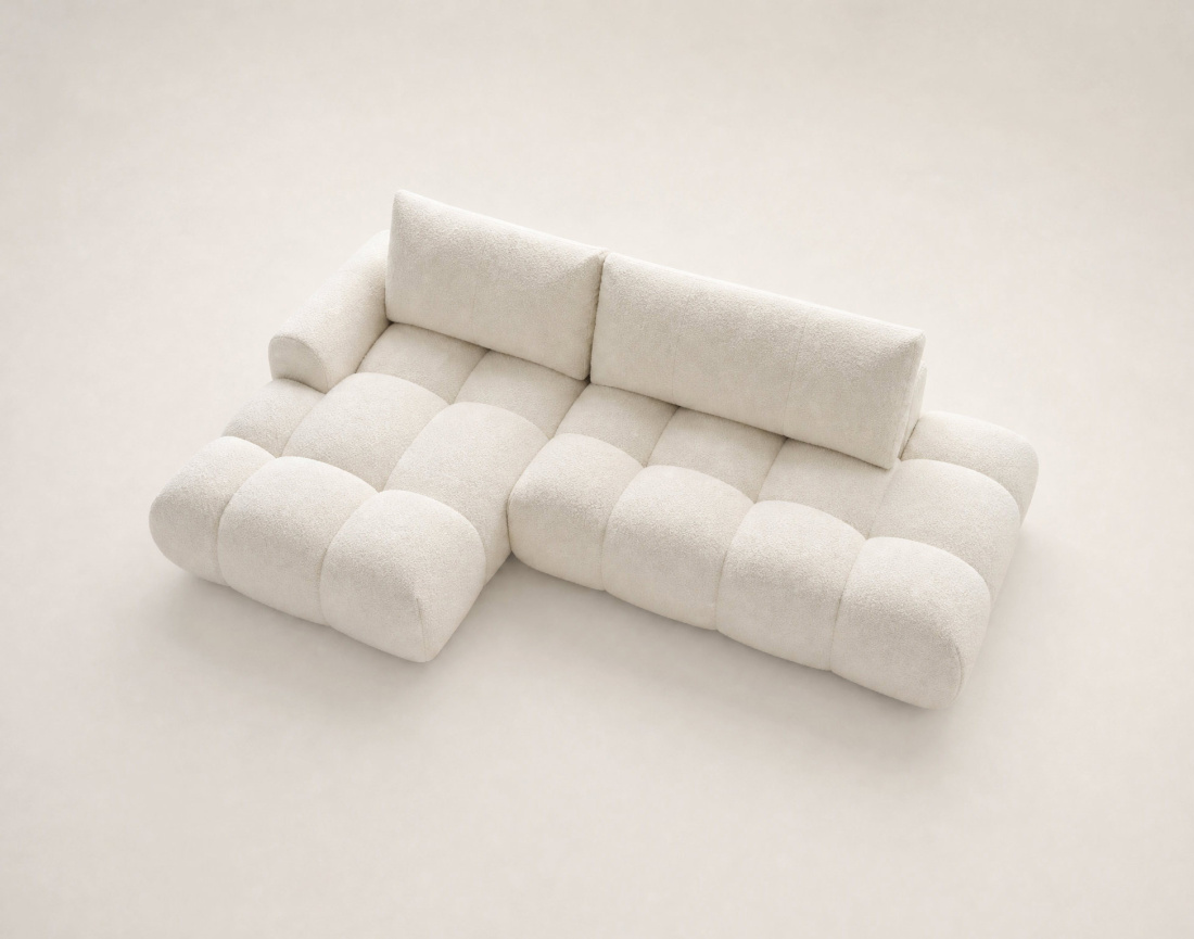 Canapé YULIN d'angle ouvert gauche 4 places convertible avec coffre en tissu bouclette