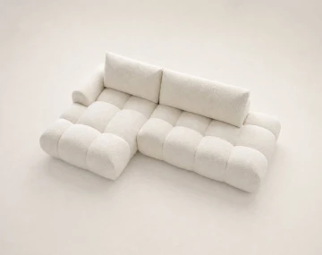 Canapé YULIN d'angle ouvert gauche 4 places convertible avec coffre en tissu bouclette