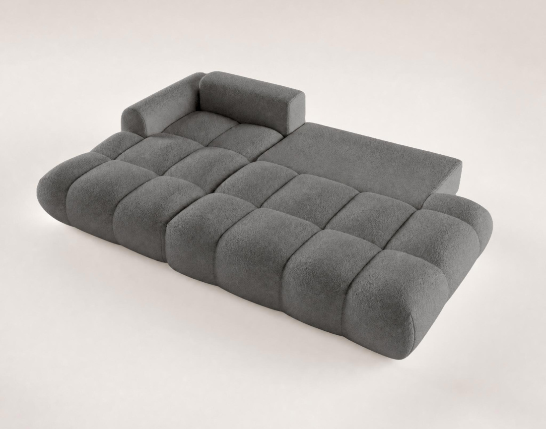 Canapé YULIN d'angle ouvert gauche 4 places convertible avec coffre en tissu bouclette