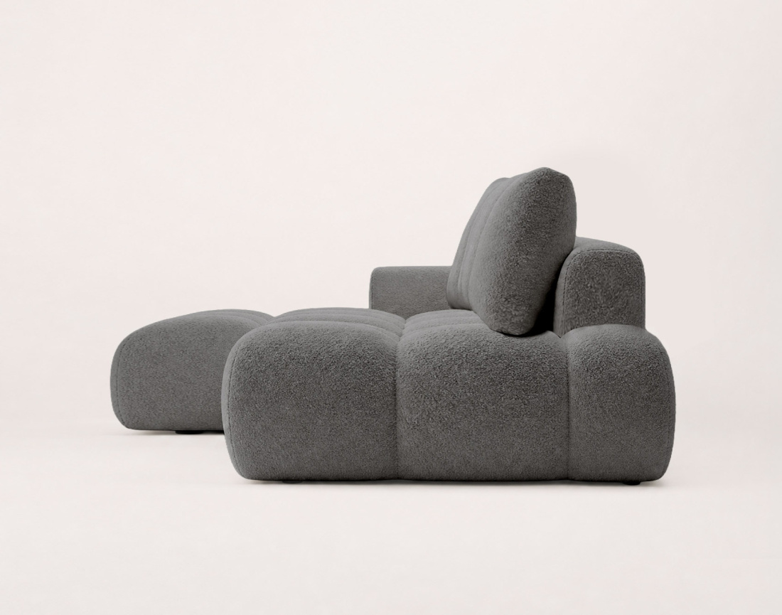 Canapé YULIN d'angle ouvert gauche 4 places convertible avec coffre en tissu bouclette