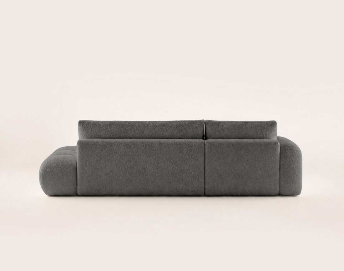 Canapé YULIN d'angle ouvert gauche 4 places convertible avec coffre en tissu bouclette