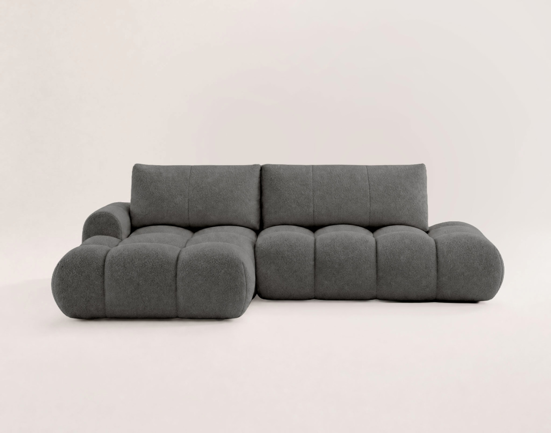 Canapé YULIN d'angle ouvert gauche 4 places convertible avec coffre en tissu bouclette