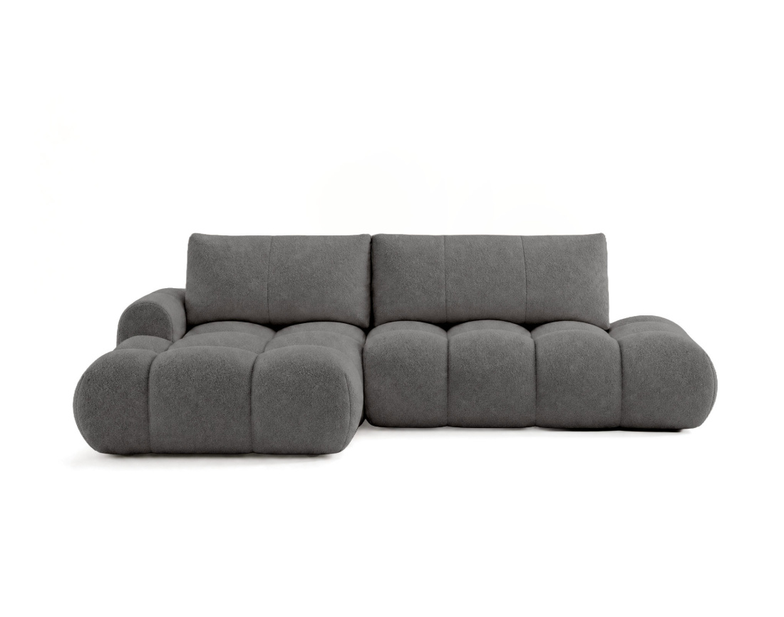 Canapé YULIN d'angle ouvert gauche 4 places convertible avec coffre en tissu bouclette