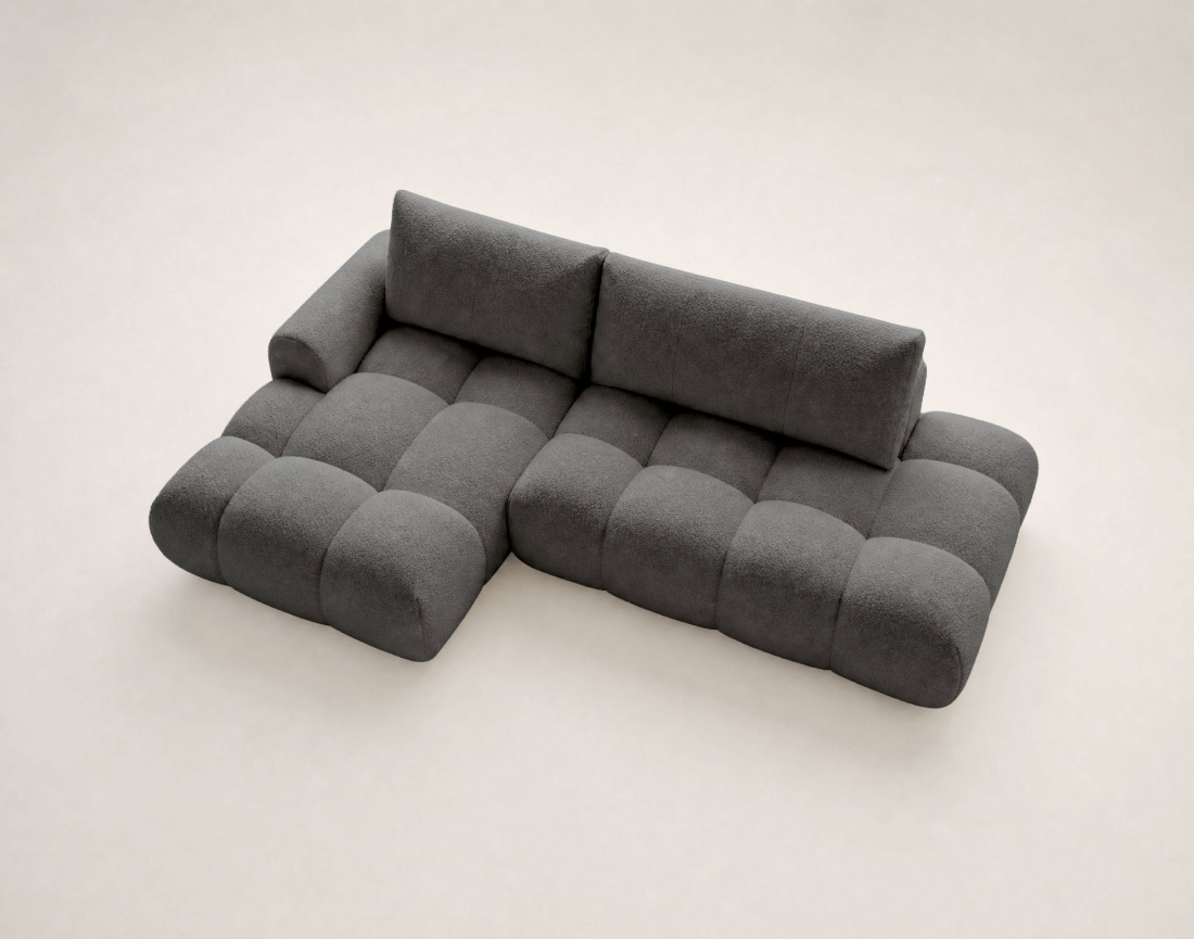Canapé YULIN d'angle ouvert gauche 4 places convertible avec coffre en tissu bouclette