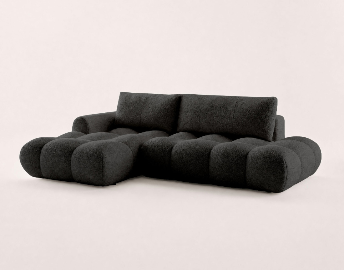 Canapé YULIN d'angle ouvert gauche 4 places convertible avec coffre en tissu bouclette