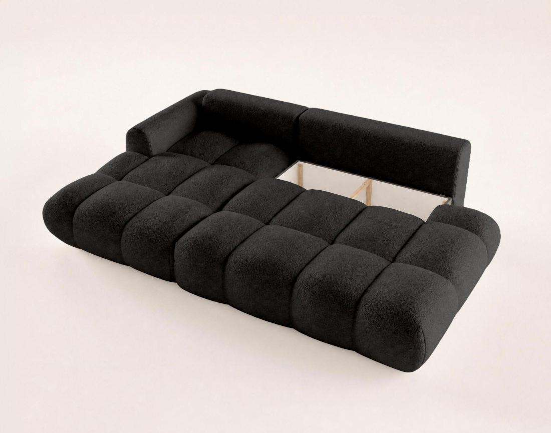 Canapé YULIN d'angle ouvert gauche 4 places convertible avec coffre en tissu bouclette