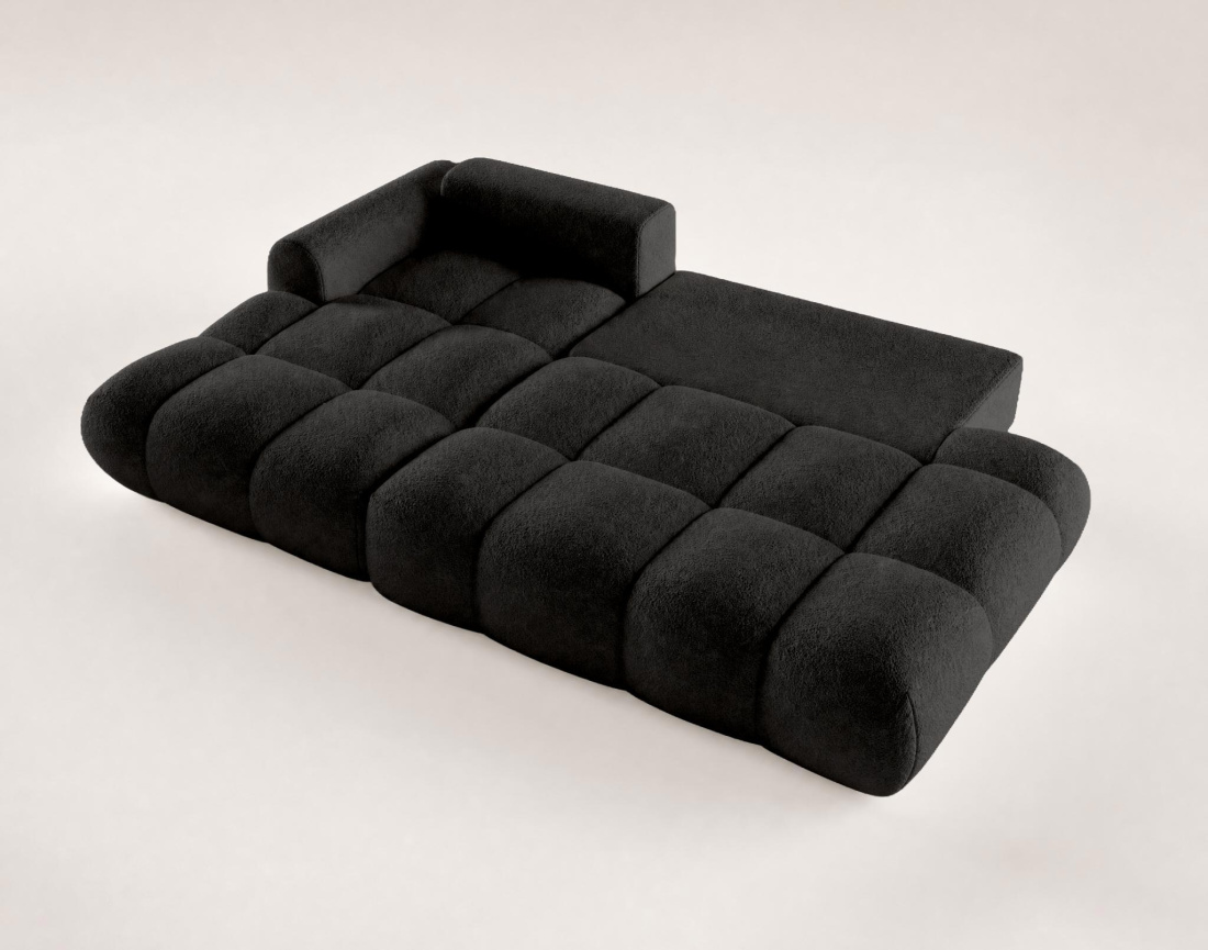 Canapé YULIN d'angle ouvert gauche 4 places convertible avec coffre en tissu bouclette