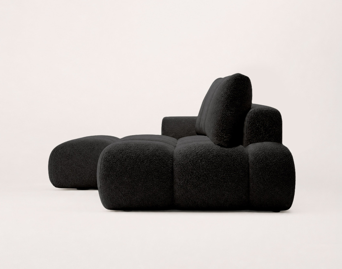 Canapé YULIN d'angle ouvert gauche 4 places convertible avec coffre en tissu bouclette