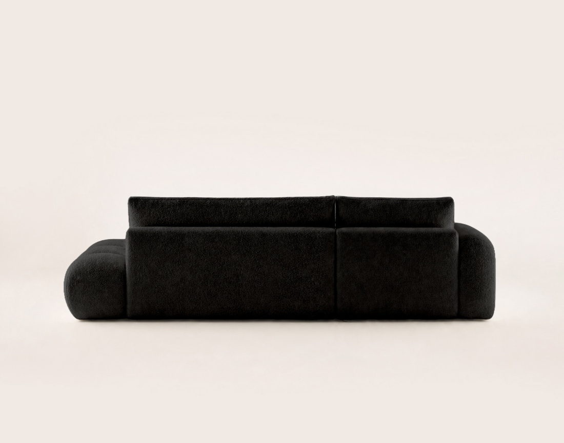 Canapé YULIN d'angle ouvert gauche 4 places convertible avec coffre en tissu bouclette