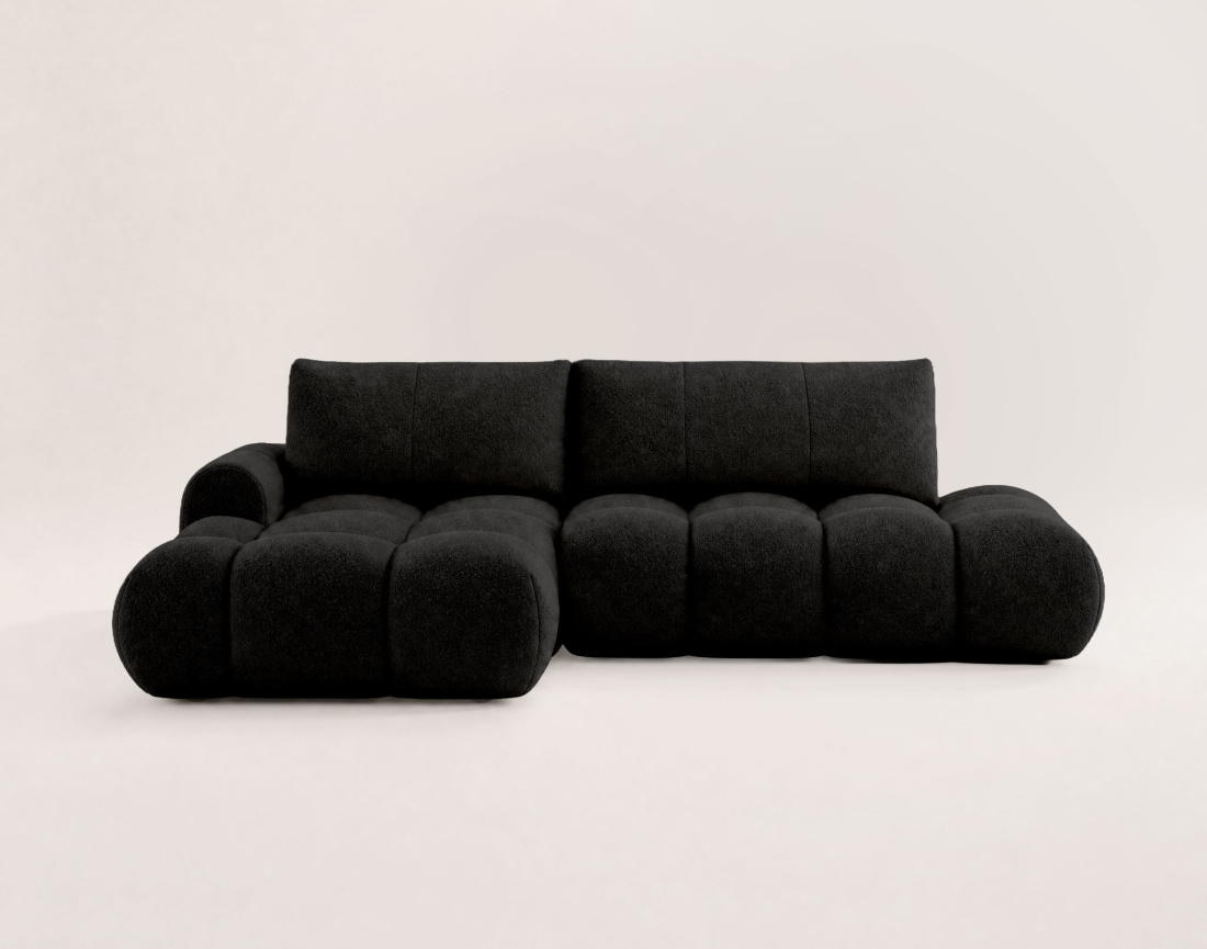 Canapé YULIN d'angle ouvert gauche 4 places convertible avec coffre en tissu bouclette