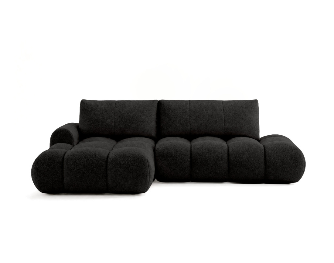 Canapé YULIN d'angle ouvert gauche 4 places convertible avec coffre en tissu bouclette
