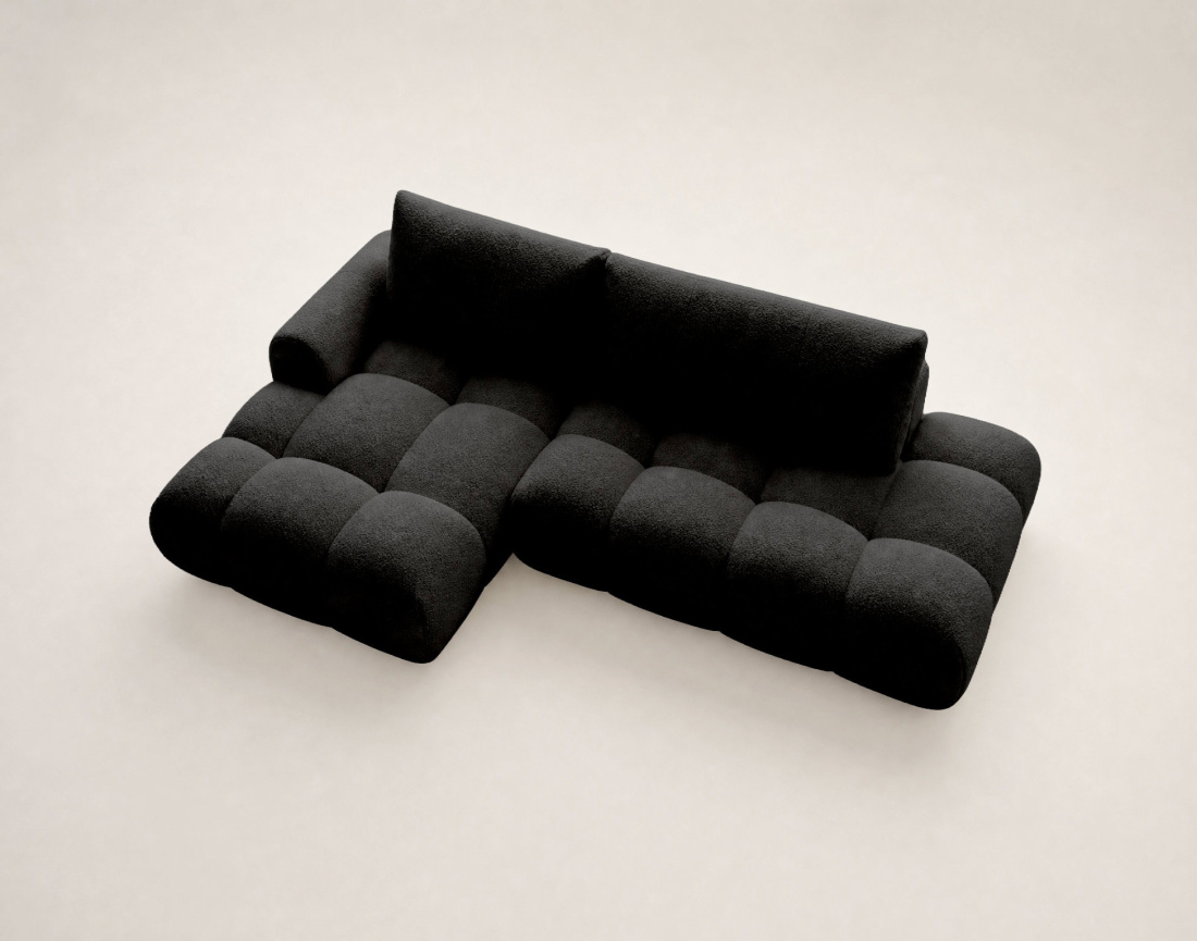 Canapé YULIN d'angle ouvert gauche 4 places convertible avec coffre en tissu bouclette