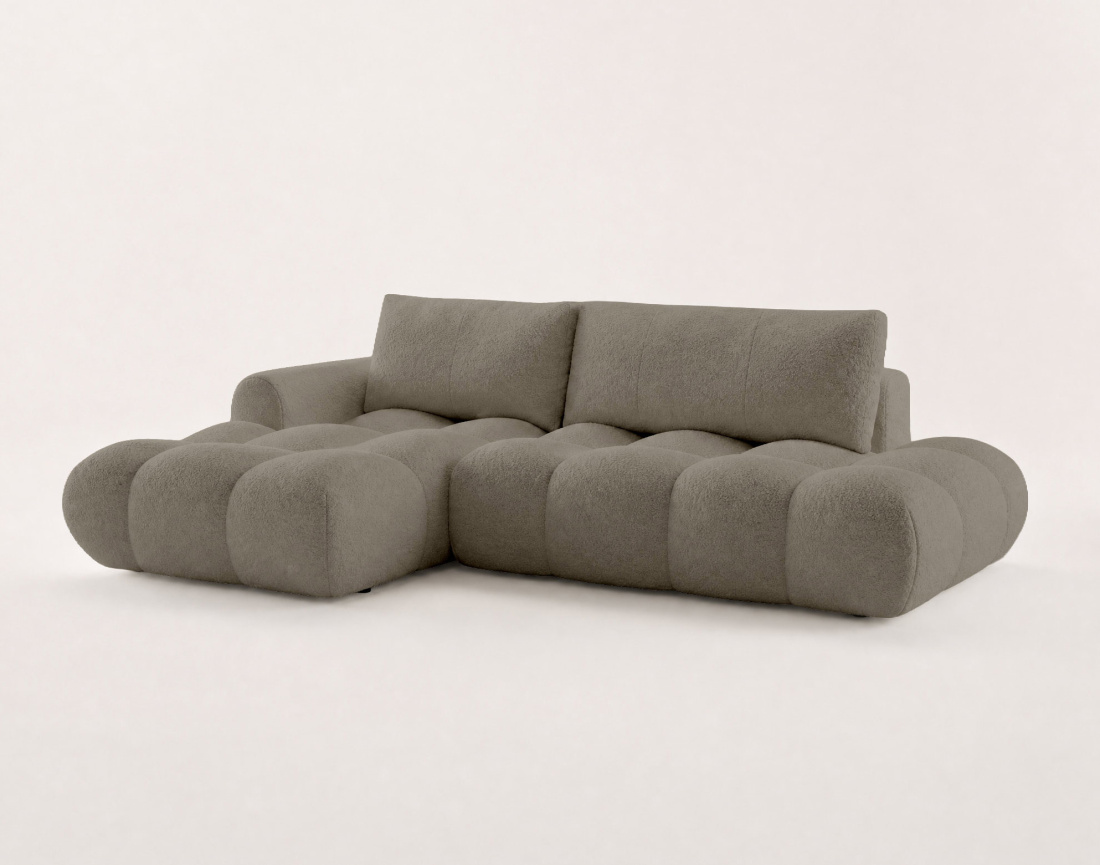 Canapé YULIN d'angle ouvert gauche 4 places convertible avec coffre en tissu bouclette