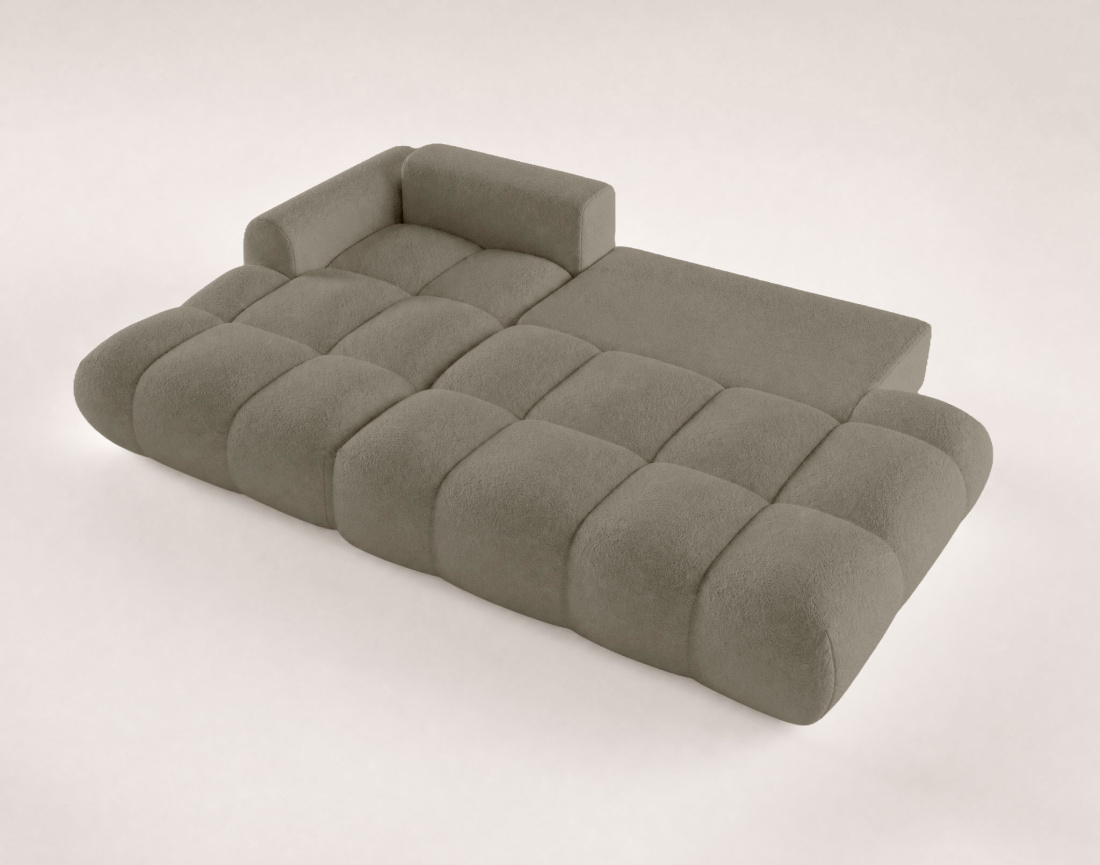 Canapé YULIN d'angle ouvert gauche 4 places convertible avec coffre en tissu bouclette
