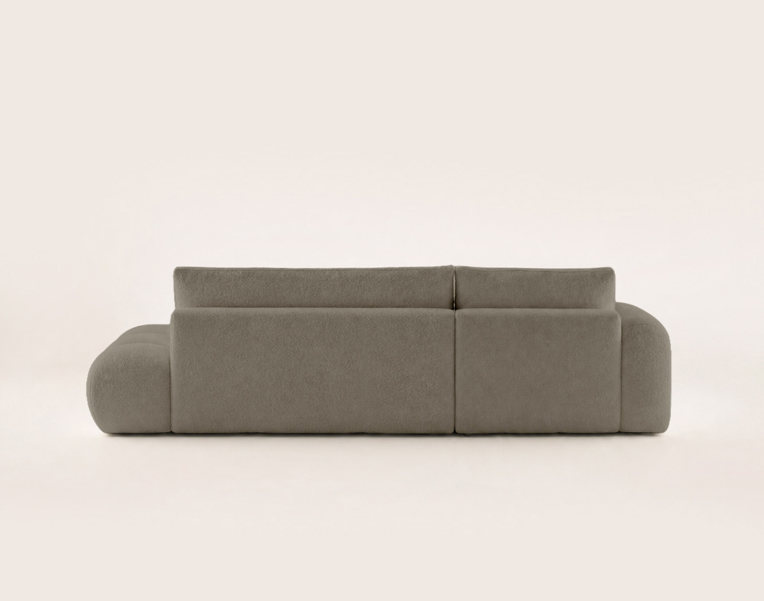 Canapé YULIN d'angle ouvert gauche 4 places convertible avec coffre en tissu bouclette