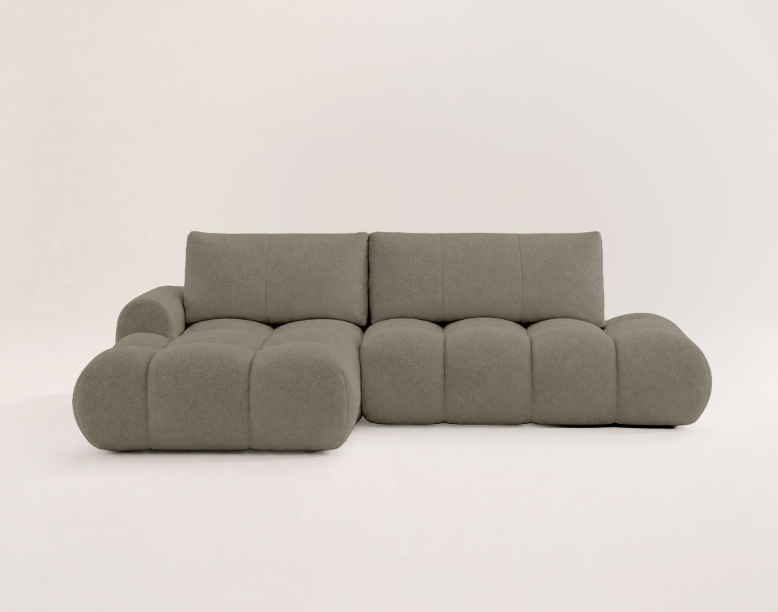 Canapé YULIN d'angle ouvert gauche 4 places convertible avec coffre en tissu bouclette