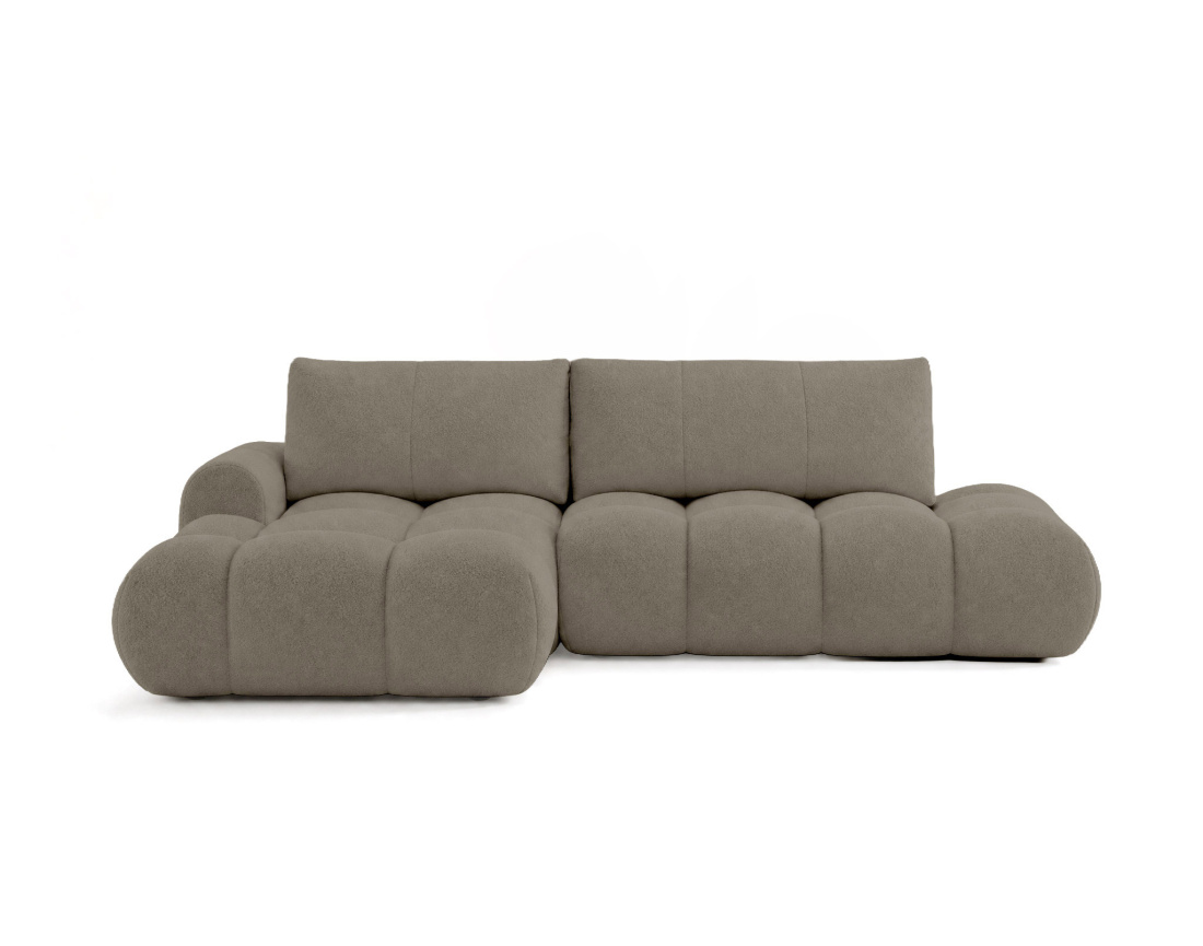 Canapé YULIN d'angle ouvert gauche 4 places convertible avec coffre en tissu bouclette