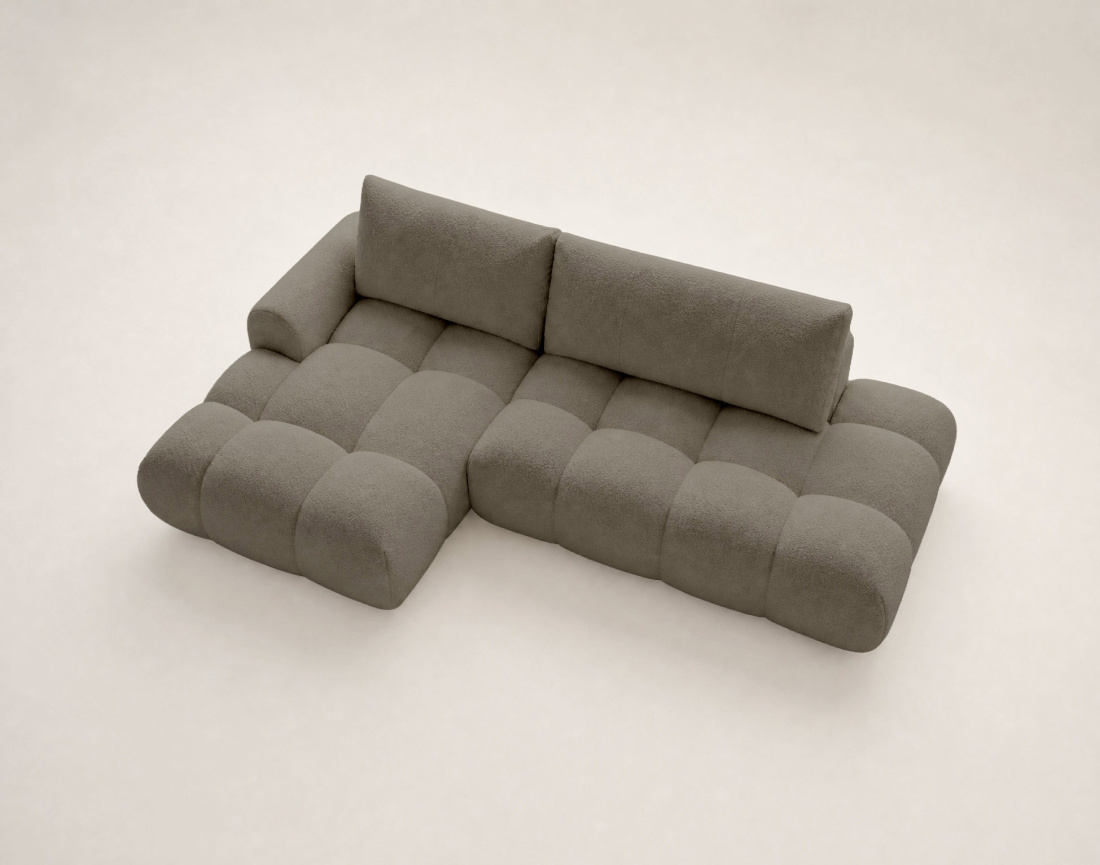 Canapé YULIN d'angle ouvert gauche 4 places convertible avec coffre en tissu bouclette