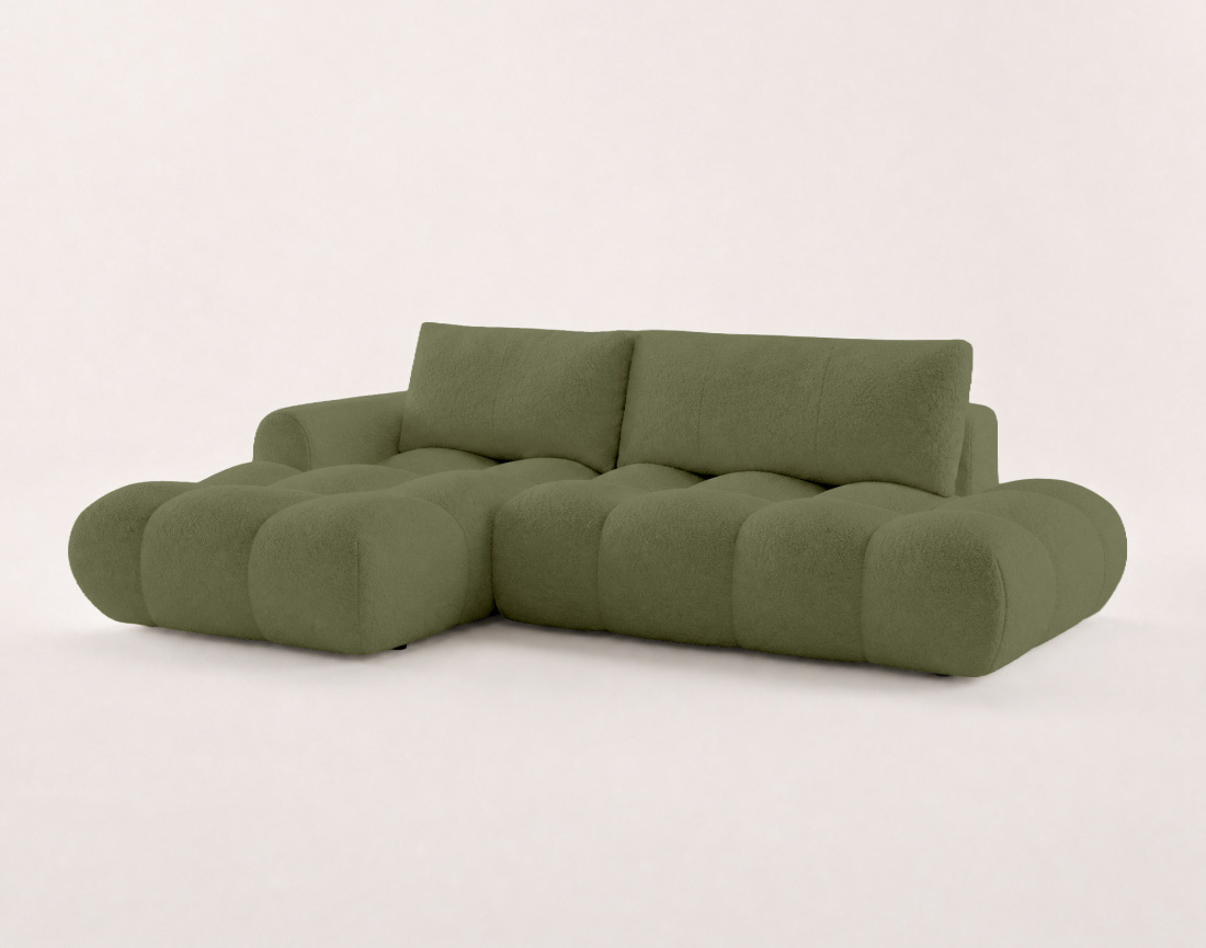 Canapé YULIN d'angle ouvert gauche 4 places convertible avec coffre en tissu bouclette