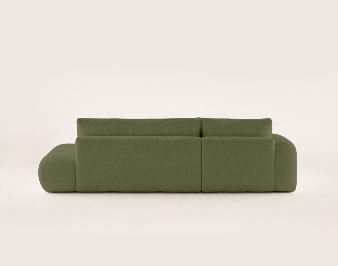 Canapé YULIN d'angle ouvert gauche 4 places convertible avec coffre en tissu bouclette