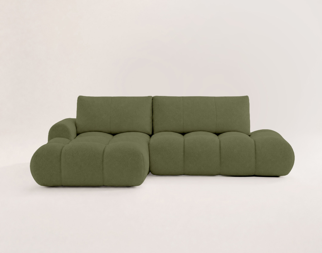 Canapé YULIN d'angle ouvert gauche 4 places convertible avec coffre en tissu bouclette
