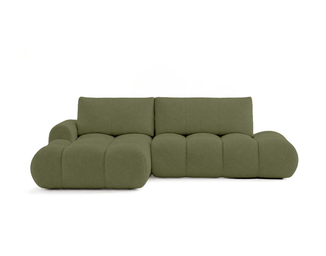 Canapé YULIN d'angle ouvert gauche 4 places convertible avec coffre en tissu bouclette