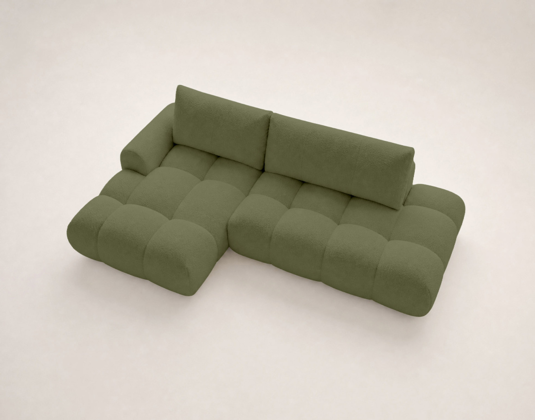 Canapé YULIN d'angle ouvert gauche 4 places convertible avec coffre en tissu bouclette