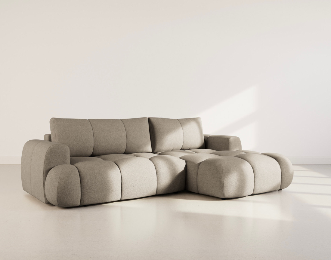 Canapé YULIN d'angle droit 4 places convertible avec coffre en tissu bouclette Yulin - Best Mobilier