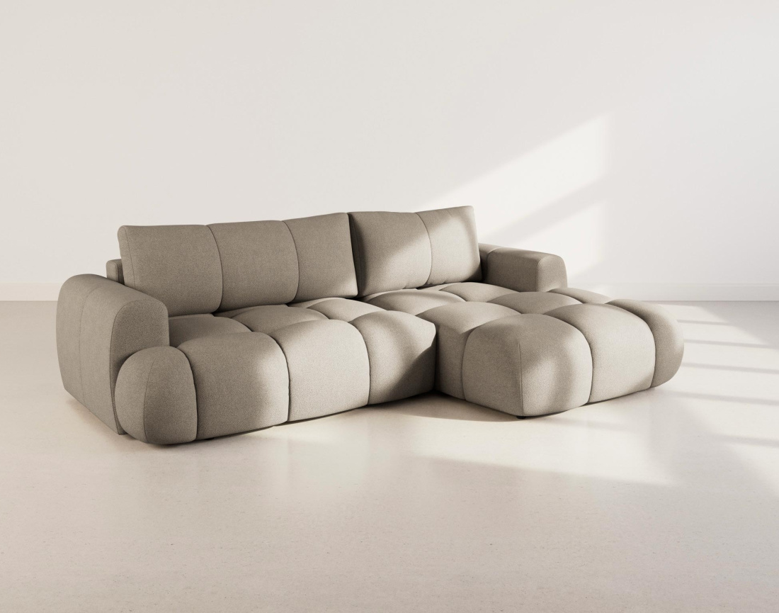 Canapé YULIN d'angle droit 4 places convertible avec coffre en tissu bouclette Yulin - Best Mobilier