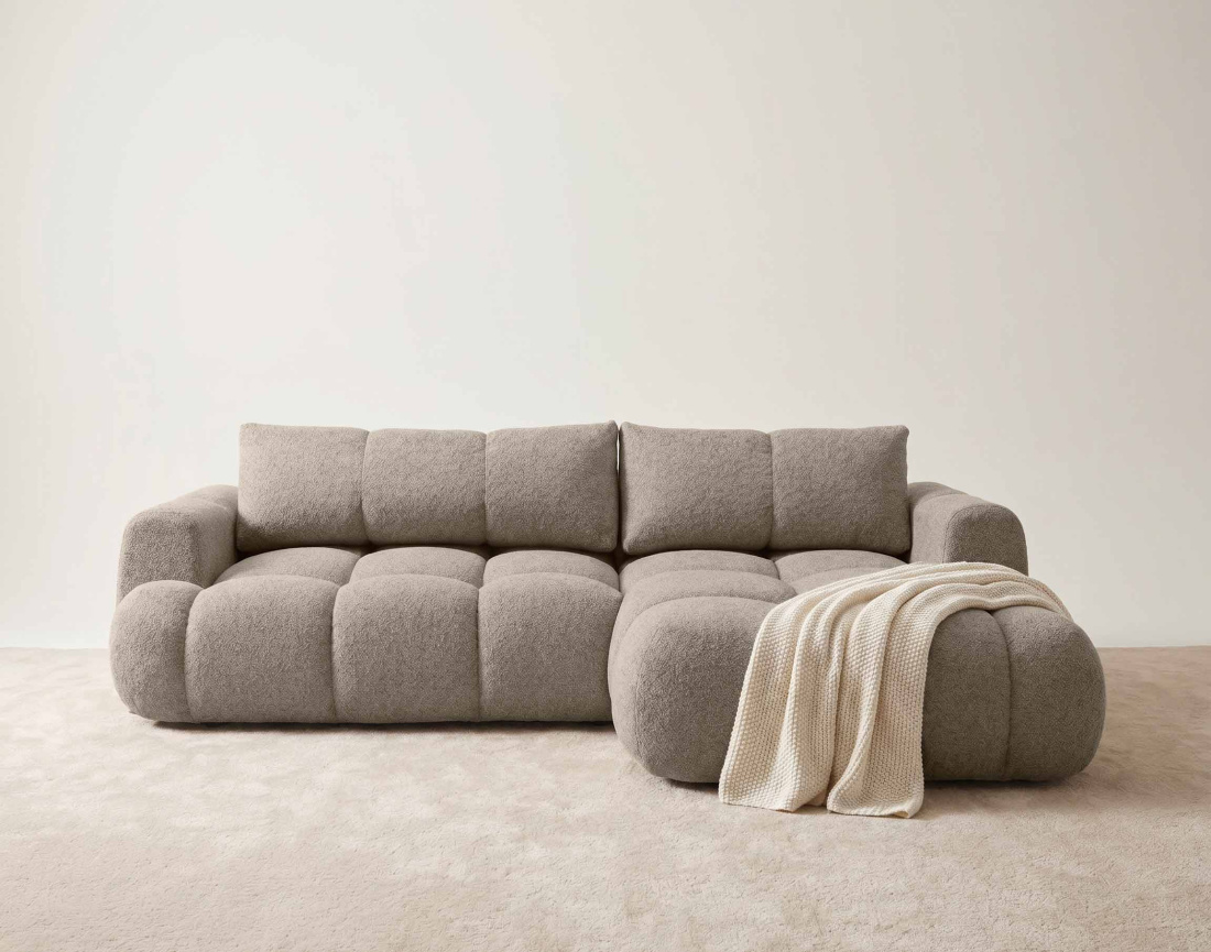 Canapé YULIN d'angle droit 4 places convertible avec coffre en tissu bouclette Yulin - Best Mobilier