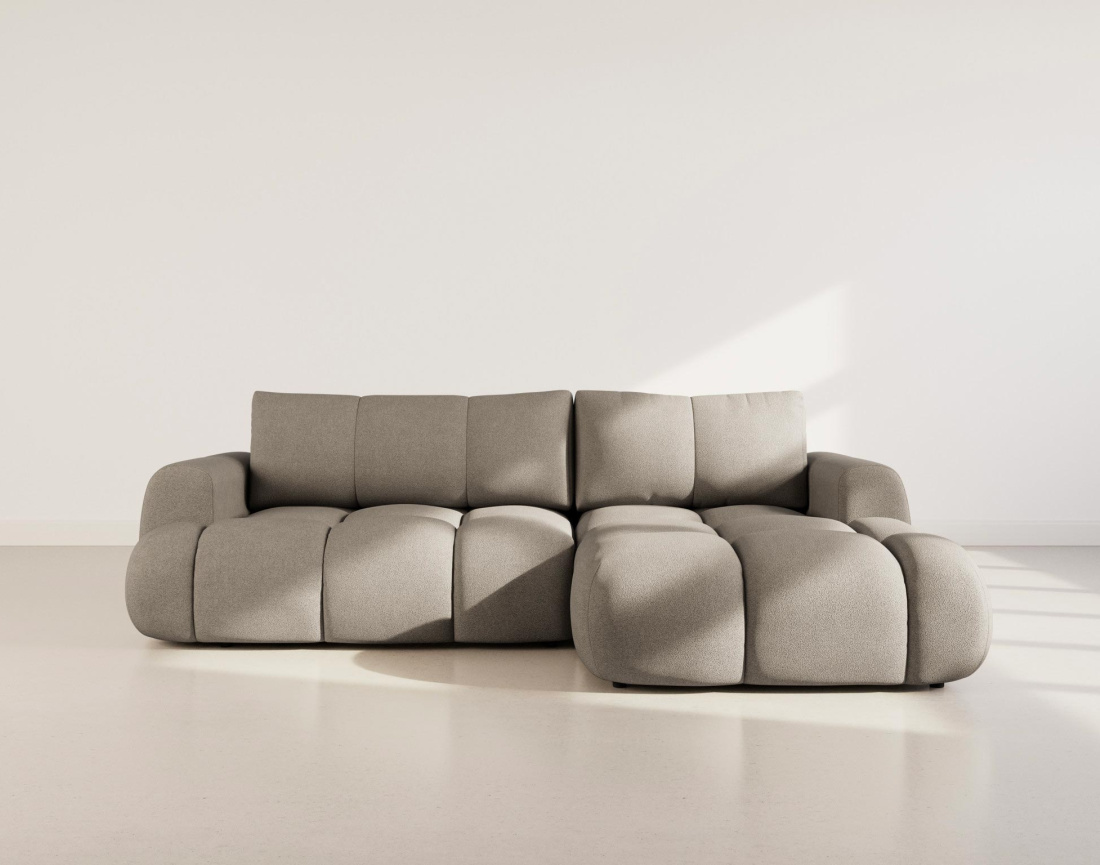 Canapé YULIN d'angle droit 4 places convertible avec coffre en tissu bouclette Yulin - Best Mobilier