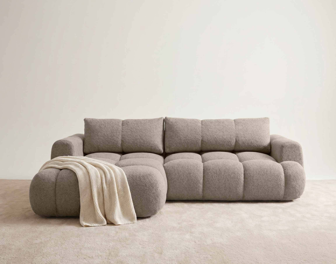 Canapé YULIN d'angle 4 places convertible en tissu bouclette - Best Mobilier