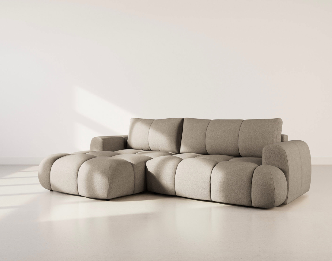 Canapé YULIN d'angle 4 places convertible en tissu bouclette - Best Mobilier