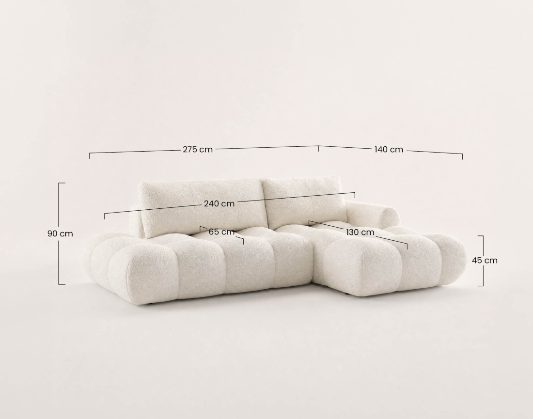 Canapé YULIN d'angle ouvert droit 4 places convertible coffre tissu bouclette | Best Mobilier
