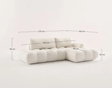 Canapé YULIN d'angle ouvert droit 4 places convertible coffre tissu bouclette | Best Mobilier