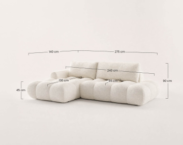 Canapé YULIN d'angle ouvert gauche 4 places convertible avec coffre en tissu bouclette
