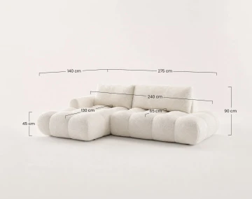 Canapé YULIN d'angle ouvert gauche 4 places convertible avec coffre en tissu bouclette